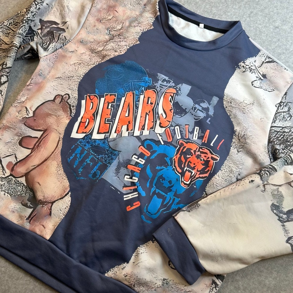 Chicago Bears NFL Football All Over Print Graphic Sweatshirt Blue Mens Large